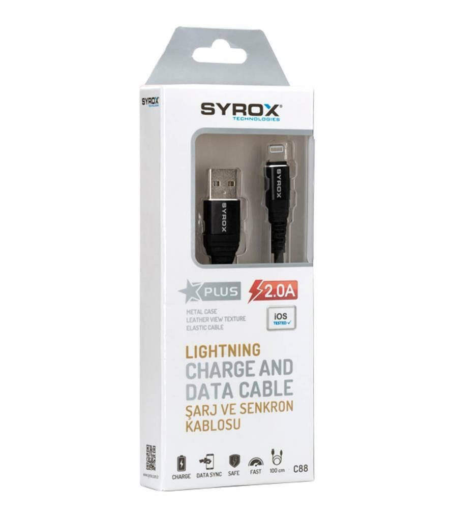 İphone telefonlar için 1 metre hızlı şarj 2Amper Syrox Lightning usb 100 cm c88
