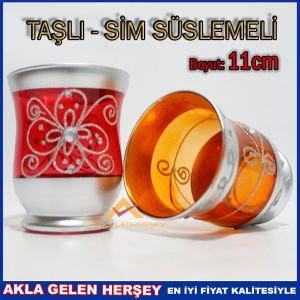 KALİTELİ 11cm SİMLİ TAŞ SÜSLEMELİ CAM VAZO