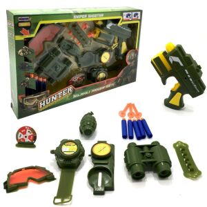 16 Parça Sünger Mermili Tabancalı Gözlüklü Oyuncak Asker Seti - Hunter Silahlı Asker Seti