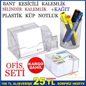 ARK ŞEFFAF PLASTİK MASAÜSTÜ OFİS SETİ VE KAĞIT K-3