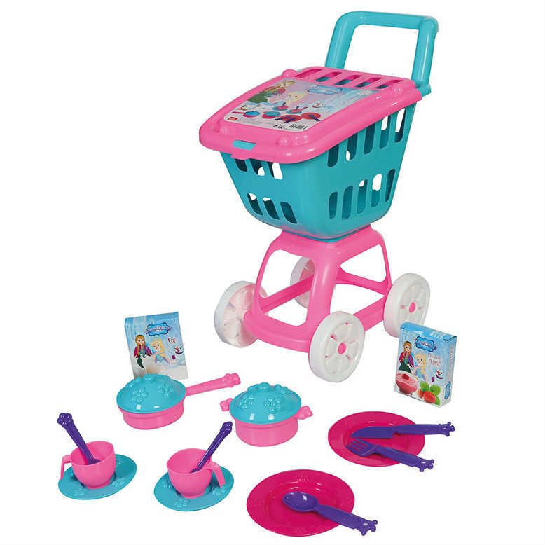 Buzlar Ülkesi Market Arabası 47 cm & Mutfak Seti 17 parça - Kız Oyun Setleri
