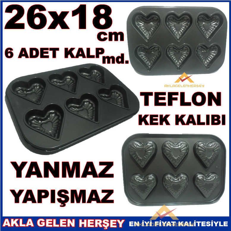 6 ADET KALP MODELLİ 26x18cm TEFLON KEK KALIBI