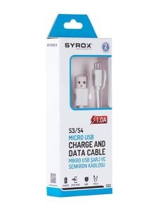 C62 Syrox 1Amper Micro Usb Hızlı Şarj Cihaz Kablosu Data Kablo S3/S4 Samsung Beyaz renk