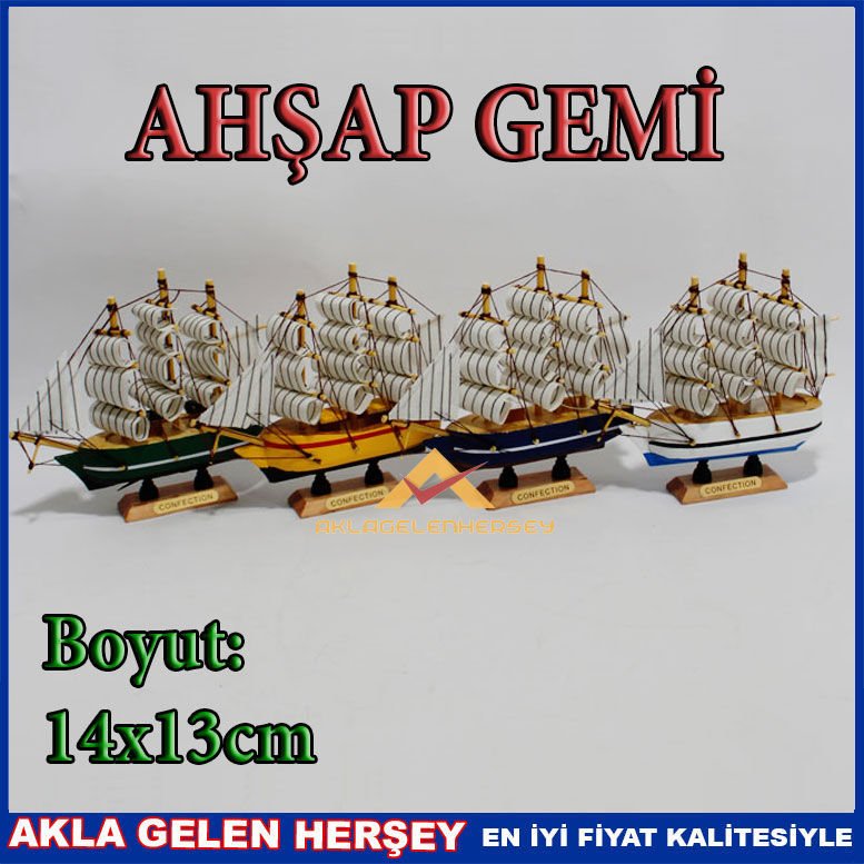 3 DİREKLİ 14CM AHŞAP CİLALI MİNİ MAKET GEMİ 