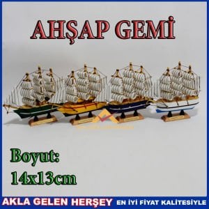 3 DİREKLİ 14CM AHŞAP CİLALI MİNİ MAKET GEMİ 