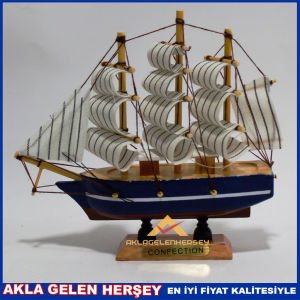 3 DİREKLİ 14CM AHŞAP CİLALI MİNİ MAKET GEMİ 