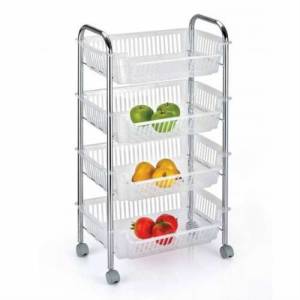 Metal Gövdeli Tekerlekli Kromajlı 4 Katlı Srom Sebzelik Paslanmaz