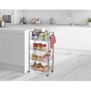 Metal Gövdeli Tekerlekli Kromajlı 4 Katlı Srom Sebzelik Paslanmaz