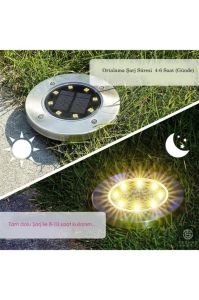 Solar Güneş Enerjili 8 ledli Kazıklı Çim Zemin Bahçe Aydınlatması 4 Lü Set