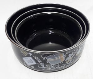 Temizlemesi Kolay Aşçı Desenli Emaye 3 Boy Kapaklı Saklama Kabı  Kaliteli Malzemeden Üretilmiştir