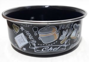 Temizlemesi Kolay Aşçı Desenli Emaye 3 Boy Kapaklı Saklama Kabı  Kaliteli Malzemeden Üretilmiştir