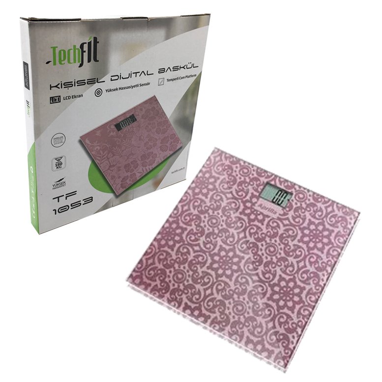 LCD Ekranlı Desenli Cam Yüzeyli Dijital Baskül Banyo Tartısı TF-1053 Yüksek Hassasiyetli