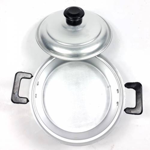 Kapaklı Çift Kulplu Natural Alüminyum Basık Tencere Karnıyarık,Pilav Tenceresi Yerli Üretim