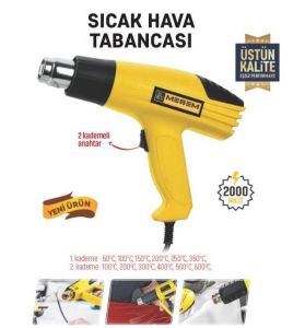 Meşem 2Fonksiyonlu 2000W Profesyonel Sıcak Hava Tabancası 25x20cm Ayarlanabilir Derece 380°C, 500°C