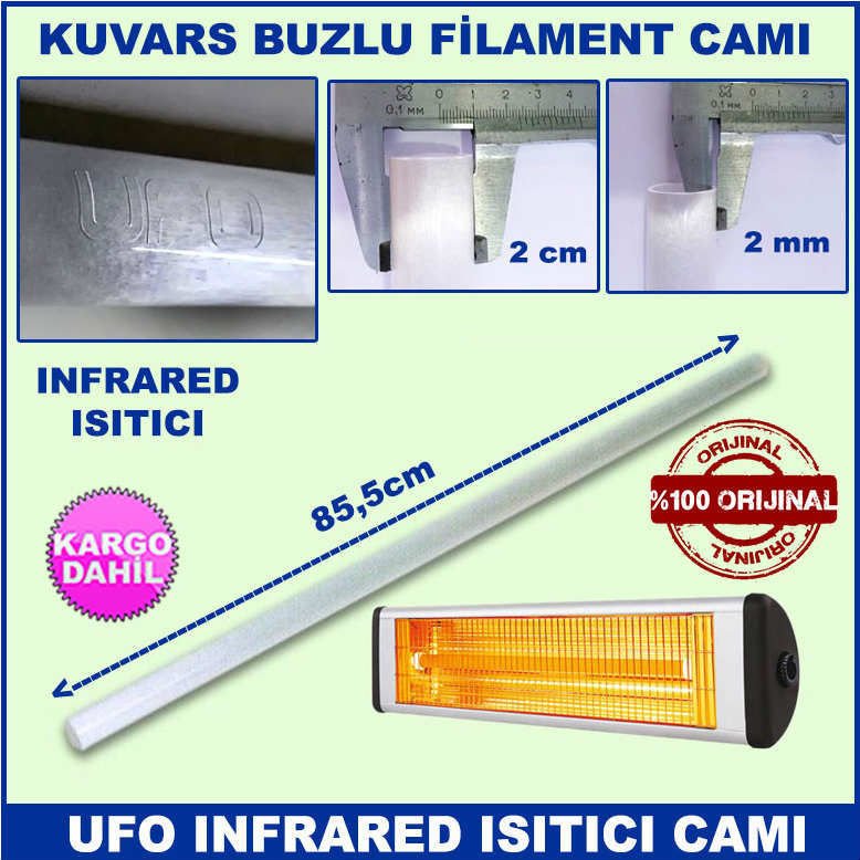 Orjinal 85,5cm Uzunluğunda Ufo Isıtıcı (Soba) Camı - İnfrared Isıtıcı Kuvars Buzlu Filament Camı