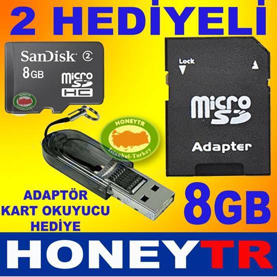 8GB HD SANDISK MICRO SD HAFIZA KARTI 2 HEDİYELİ
