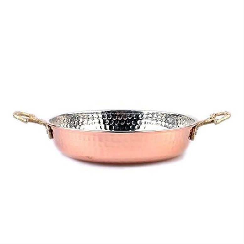 Çekiç dövme el yapımı bakır sahan 16 cm içi kalaylı çift kulplu omlet sağanı bakır yumurta tavası