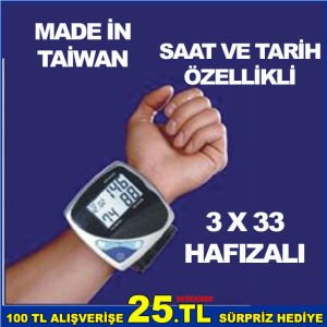 TARİH,SAAT AYARLANABİLİR 135-210mm TANSIYON VE NABIZ ÖLÇÜMÜ ALETİ