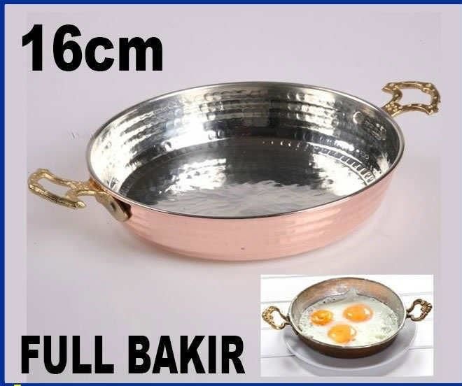 Çekiç dövme el işçiliği bakır sahan 16 cm içi kalaylı çift kulplu omlet sağanı bakır yumurta tavası