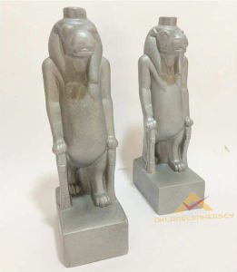 2'Li Set Porselen Kitap Dayama Standı Antik Mısır Dönemi Aslan Başlı Tanrıça Heykeli 23x9cm