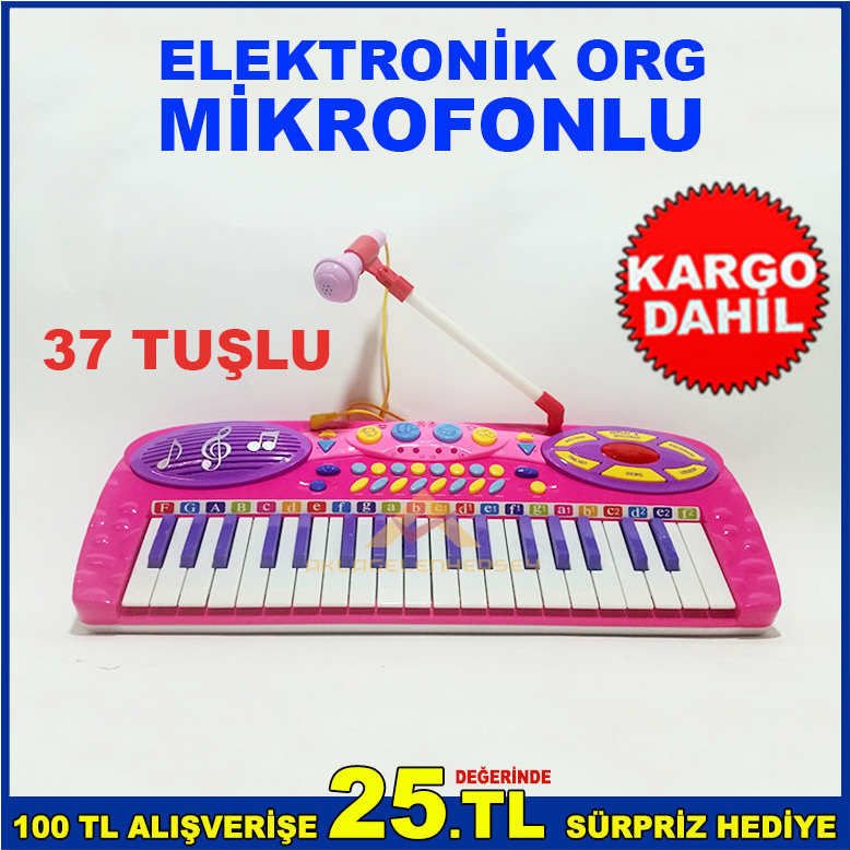 37 TUŞLU MULTİFONKSİYONLU OYUNCAK ELEKTRONİK ORG MİKROFONLU