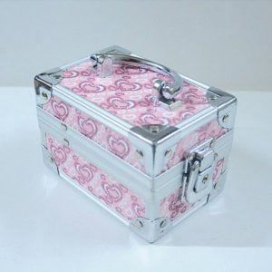 Metal Kasalı Kilitli Çift Katlı Kalp Desenli Mücevher ve Takı Kutusu - Metal Çanta Aksesuar Kutusu