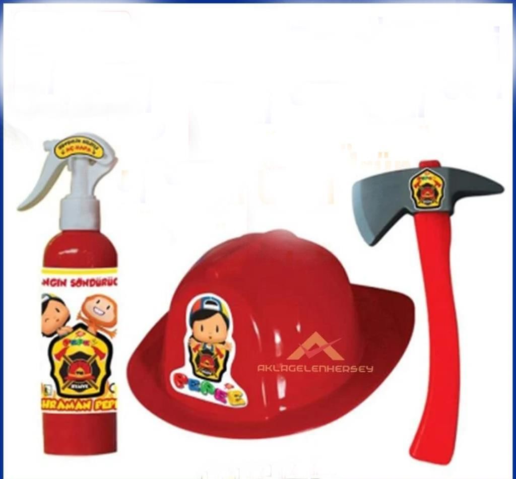 Orjinal Pepe Lisanslı Degar Üretimi 3 Parça Plastik İtfaiyeci Seti Şapka, Balta, Tüp