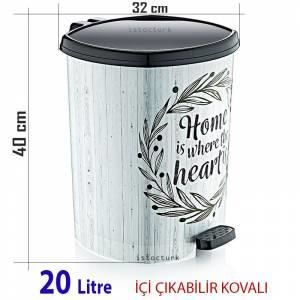 Beyaz Ahşap Home Heart'is Dizayn 20Lt BüyükBoy Pedallı Çöp Kovası Çıkabilir 2.kovayla Sağlıklı Yaşam