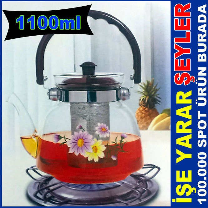 1100ml ATEŞE DAYANIKLI SÜZGEÇLİ CAM DEMLİK