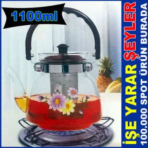 1100ml ATEŞE DAYANIKLI SÜZGEÇLİ CAM DEMLİK