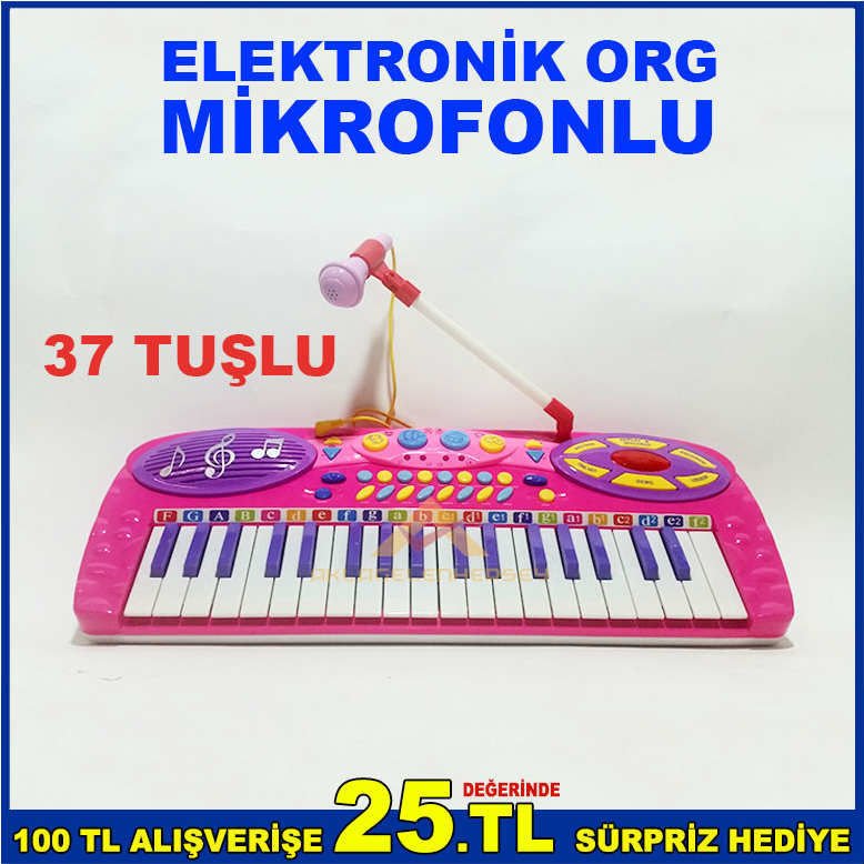 37 TUŞLU MULTİFONKSİYONLU OYUNCAK ELEKTRONİK ORG MİKROFONLU
