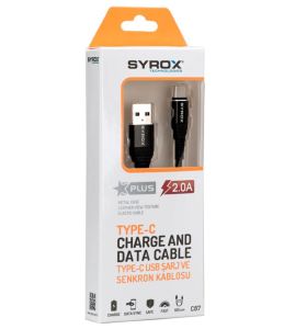 C87 Syrox 2 Amper Type-C Usb Hızlı Şarj Cihazve Şarj Kablosu Metal Kasa Siyah
