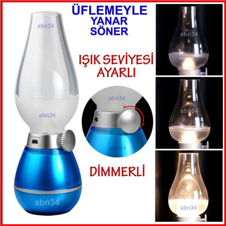 Retro Şarjlı Gece Lambası Işık Seviyesi Ayarlı Led Lamba Üflemeyle Yanıp Sönen Nostaljik İdare Lamba