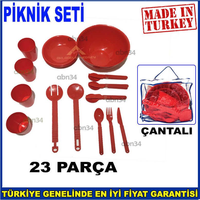 23 Parça Çantalı Plastik Piknik Seti Uzun Ömürlü Kırılmaz Rahat Taşınabilir Piknik Seti