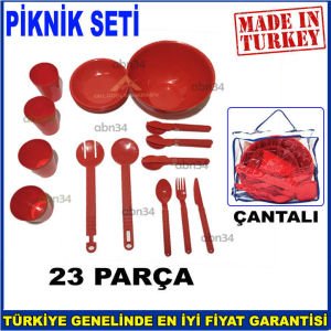 23 Parça Çantalı Plastik Piknik Seti Uzun Ömürlü Kırılmaz Rahat Taşınabilir Piknik Seti