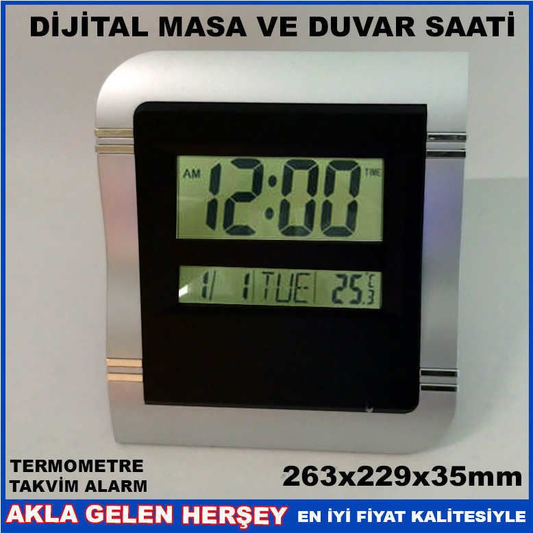 Büyük boy büyük rakamlı Kare Dijital Duvar Saati Termometre,Alarm LCD ekranlı Dijital Takvim 27x23cm