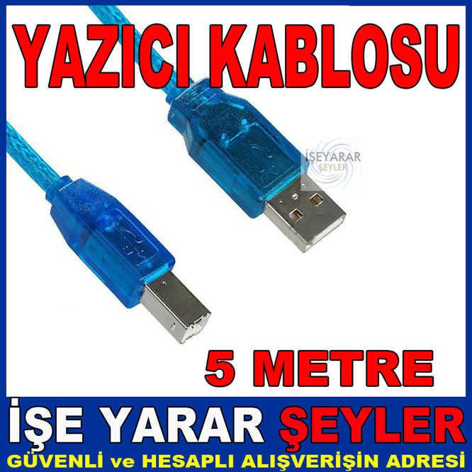 5 METRE USB 2.0 MAVİ YAZICI KABLOSU