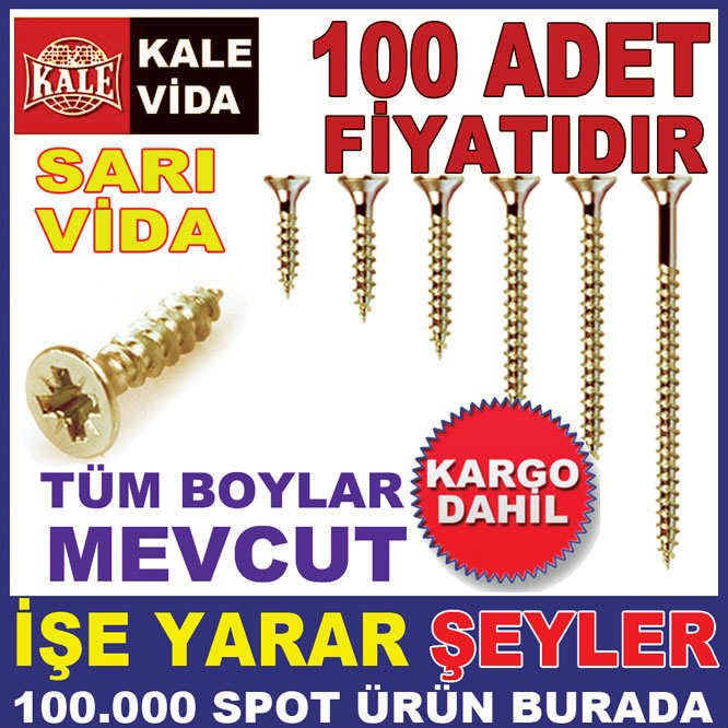 KALE 100adet SARI SUNTA AHŞAP VİDASI 3.5x20mmkD