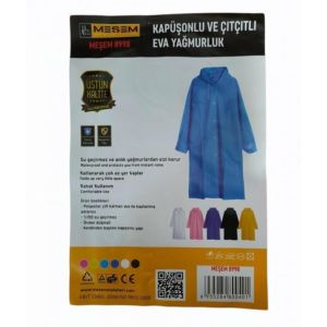 Unısex Meşem 8998 Kapüşonlu ve Çıtçıtlı Eva Yağmurluk Mor, Sarı, Pembe, Mavi - XL
