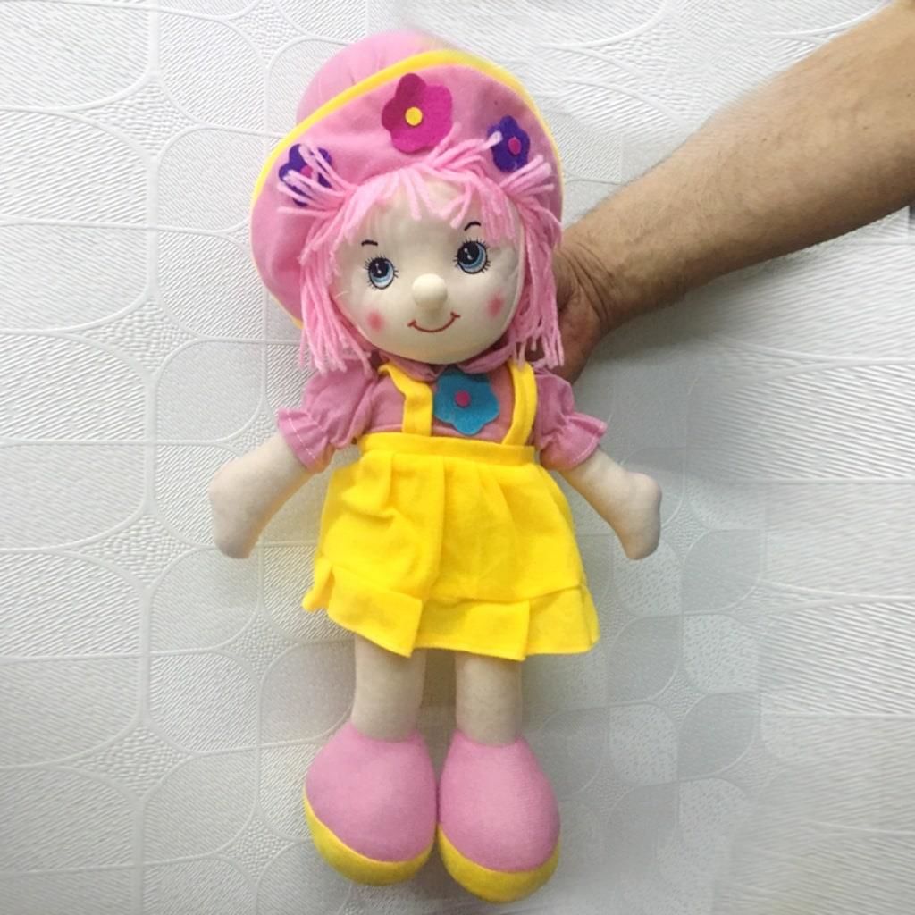 Orlon Saçlı Şapkalı Lahana Bebek Oyuncak Bez Bebek 38 cm Kız Oyuncakları