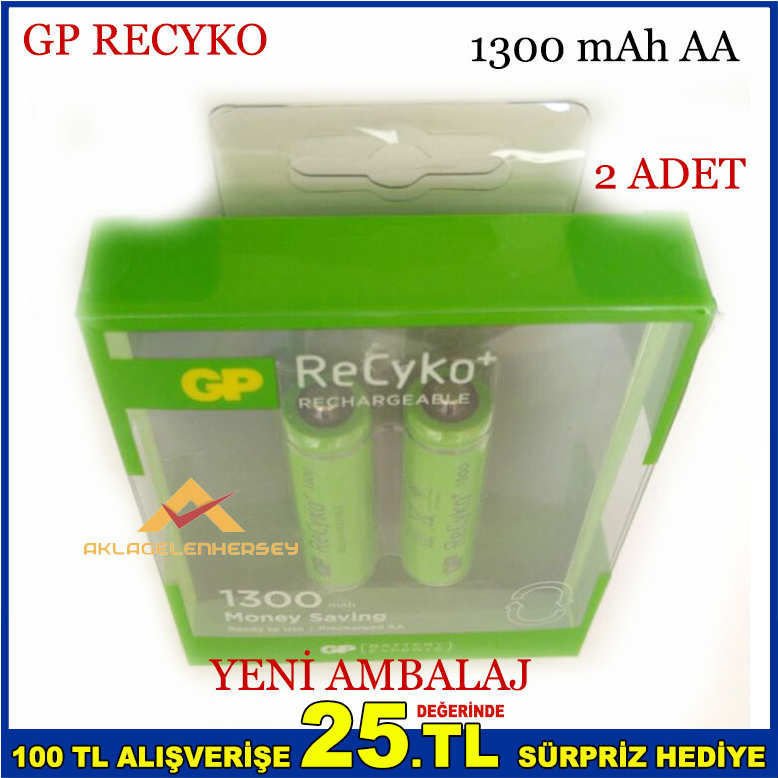 2 ADET GP RECYKO 1300 MAH AA ŞARJLI KALEM PİL -1