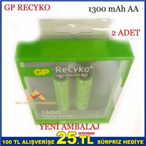 2 ADET GP RECYKO 1300 MAH AA ŞARJLI KALEM PİL -1