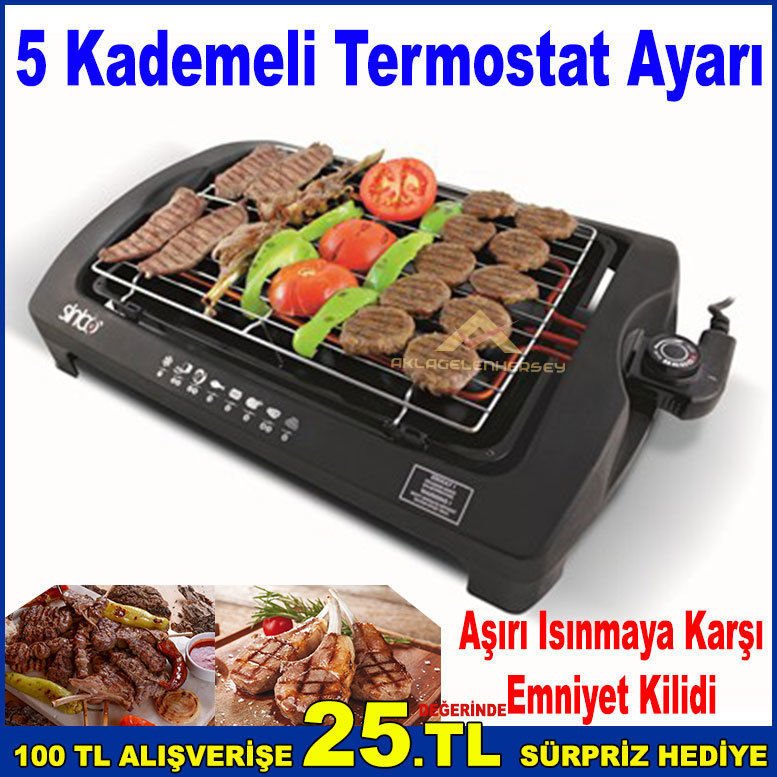 Sinbo Elektrikli Izgara 5 Kademe Termostat Ayarlı Mangal,Barbekü