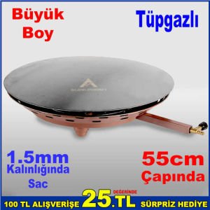 Tüpgazlı Büyük Boy Katmer Sacı 55cm Çapında Bütangazlı Katmer Sacı 1.5mm Kalınlığında Sac