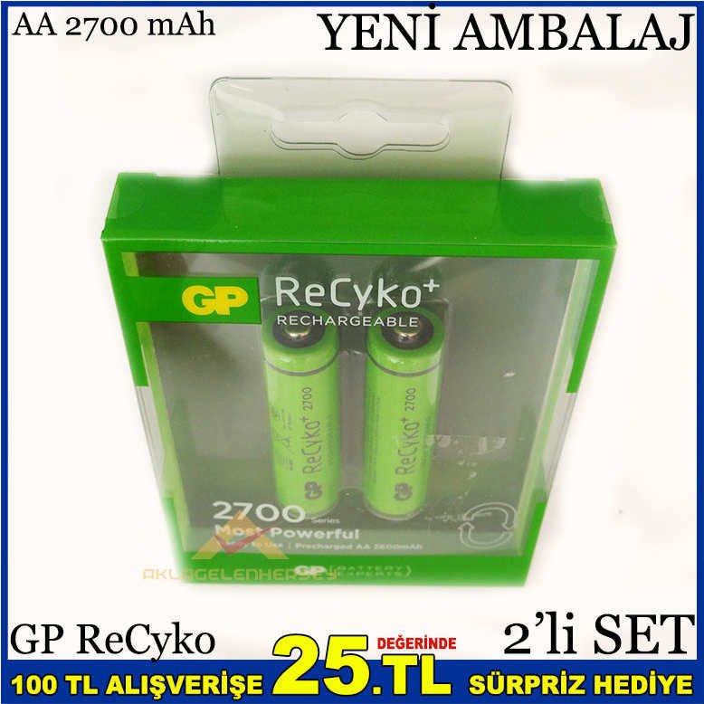 2 ADET GP RECYKO 2700 MAH AA ŞARJLI KALEM PİL -1