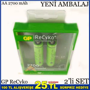 2 ADET GP RECYKO 2700 MAH AA ŞARJLI KALEM PİL -1