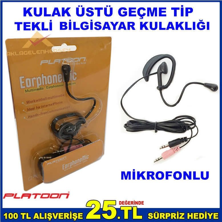 PL-2456 Platoon Earphonmic Kulak Üstü Geçme Tip Tekli Mikrofonlu İdeal Bilgisayar Kulaklığı