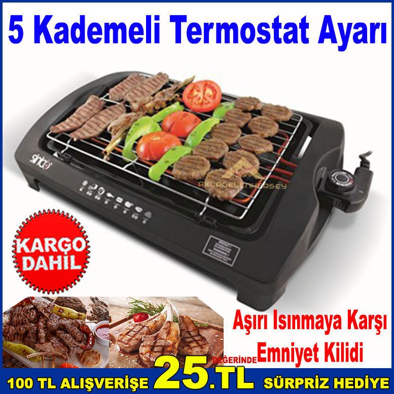 Sinbo Elektrikli Izgara 5 Kademe Termostat Ayarlı Mangal,Barbekü