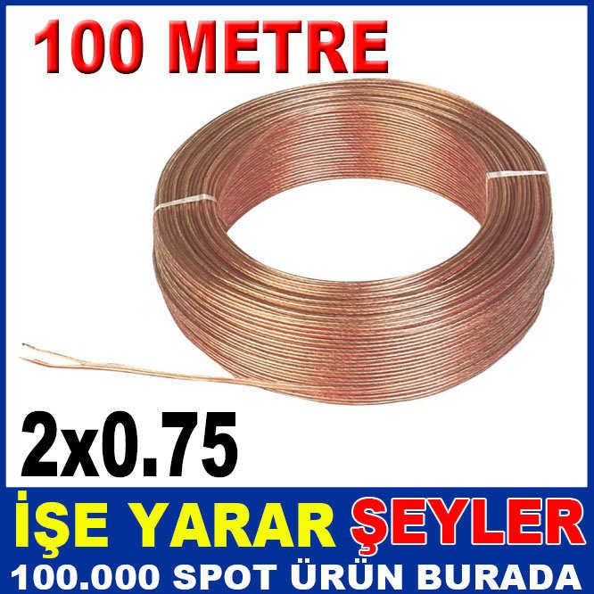 100mt KABLO 0022 ŞEFFAF 2x0.75 HOPARLÖR KABLOSU