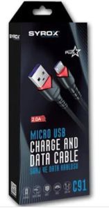 C91 Syrox 2 Amper Micro Usb Hızlı Şarj Cihaz Kablosu Data Kablo Dayanıklı Örgü Siyah